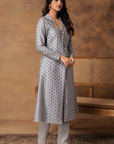 Steal Grey Printed Jacket Style Kurta Set
