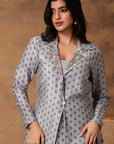 Steal Grey Printed Jacket Style Kurta Set