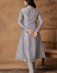 Steal Grey Printed Jacket Style Kurta Set