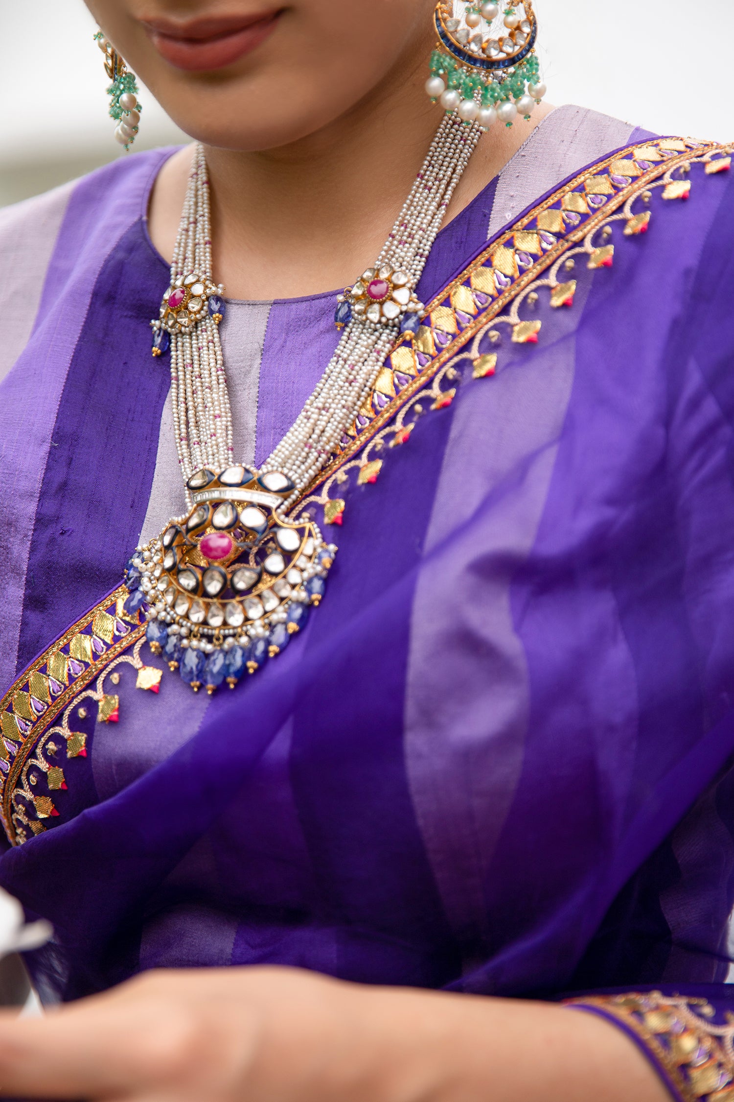 Deep Purple Gota Patti Border Saree Set