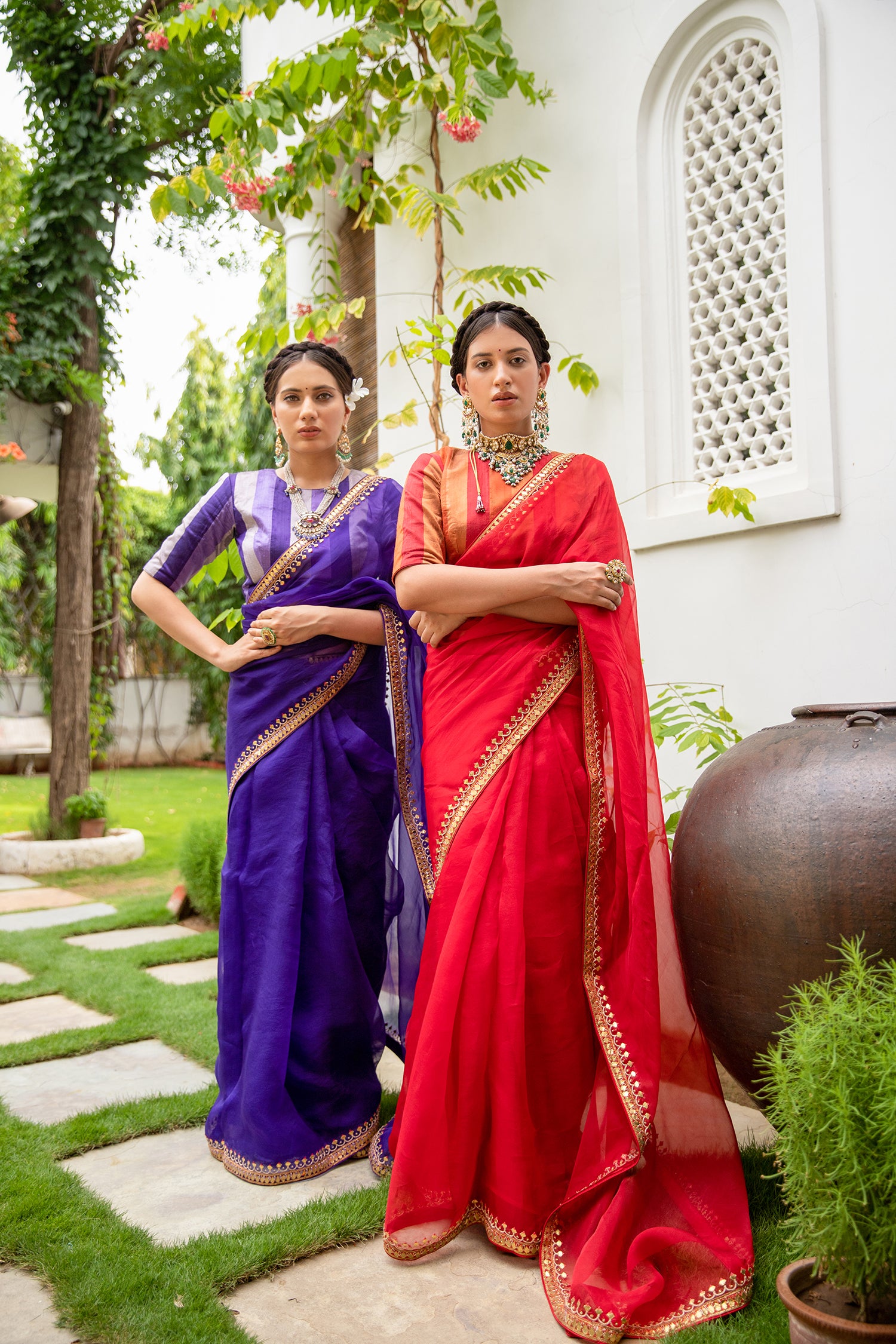 Deep Purple Gota Patti Border Saree Set
