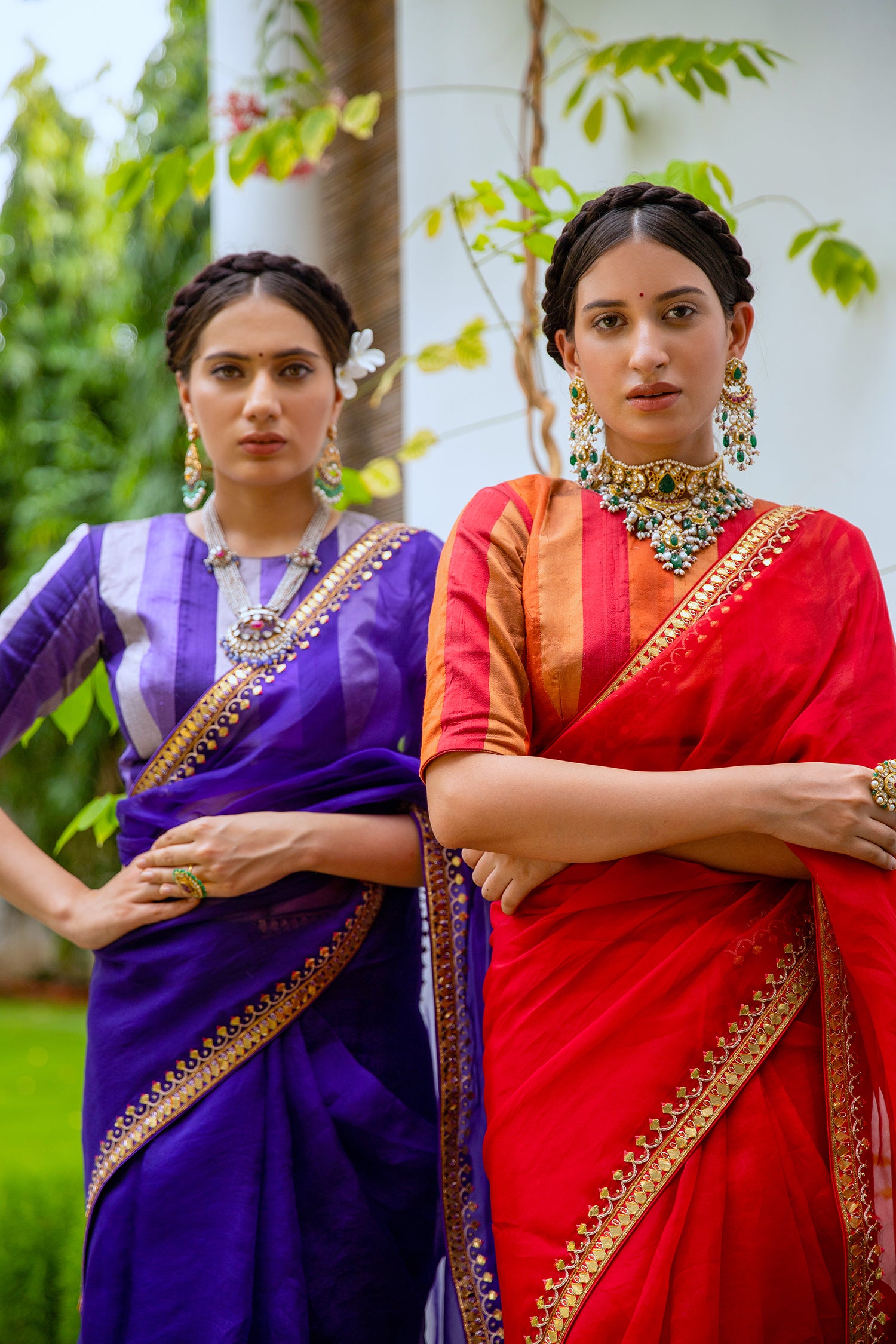 Red Gota Patti Border Saree Set
