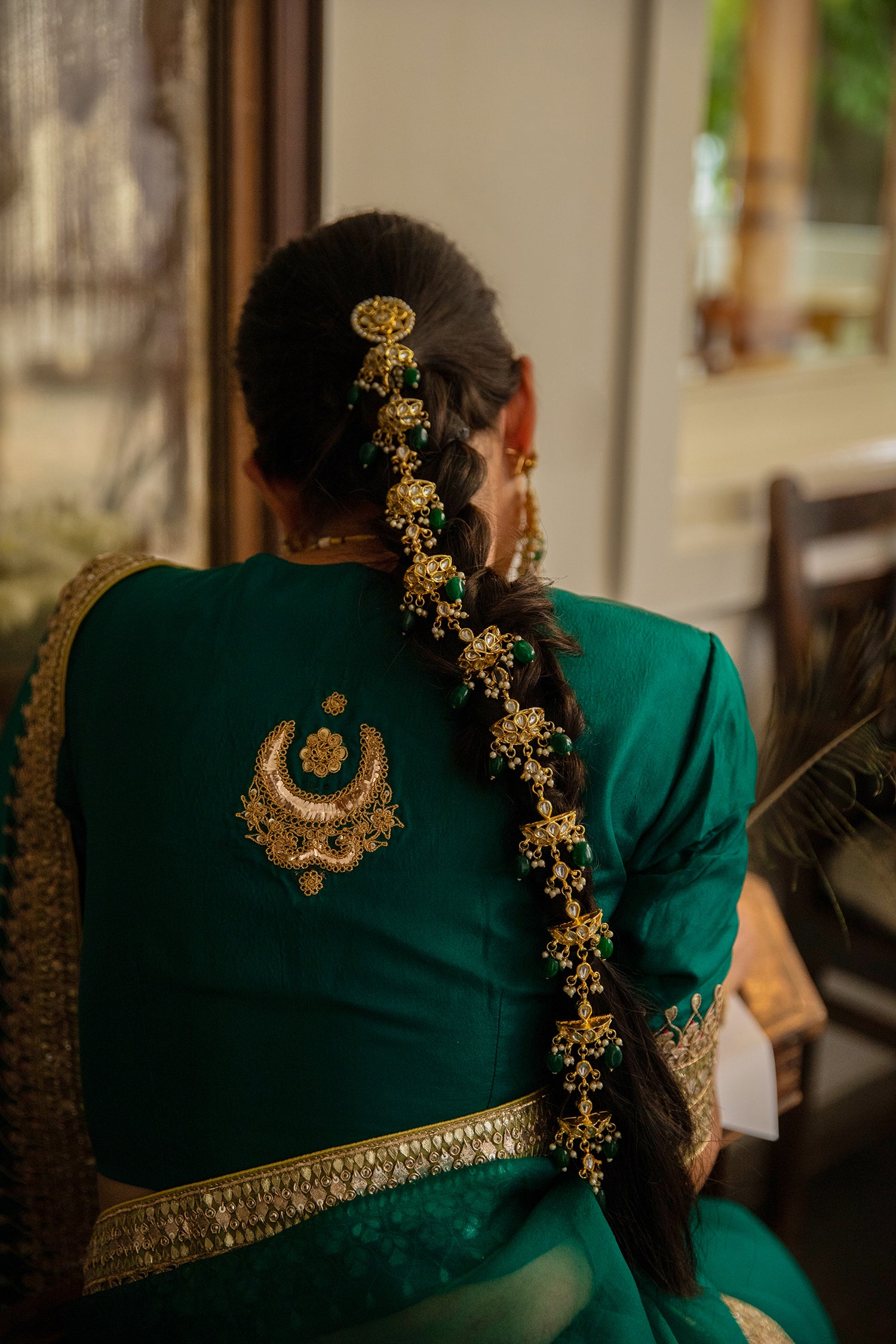Emerald Green Hand Embroidered Gota Patti Bridal Saree Set