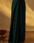 Forest Green Satin Jacket with Saree Drape Skirt