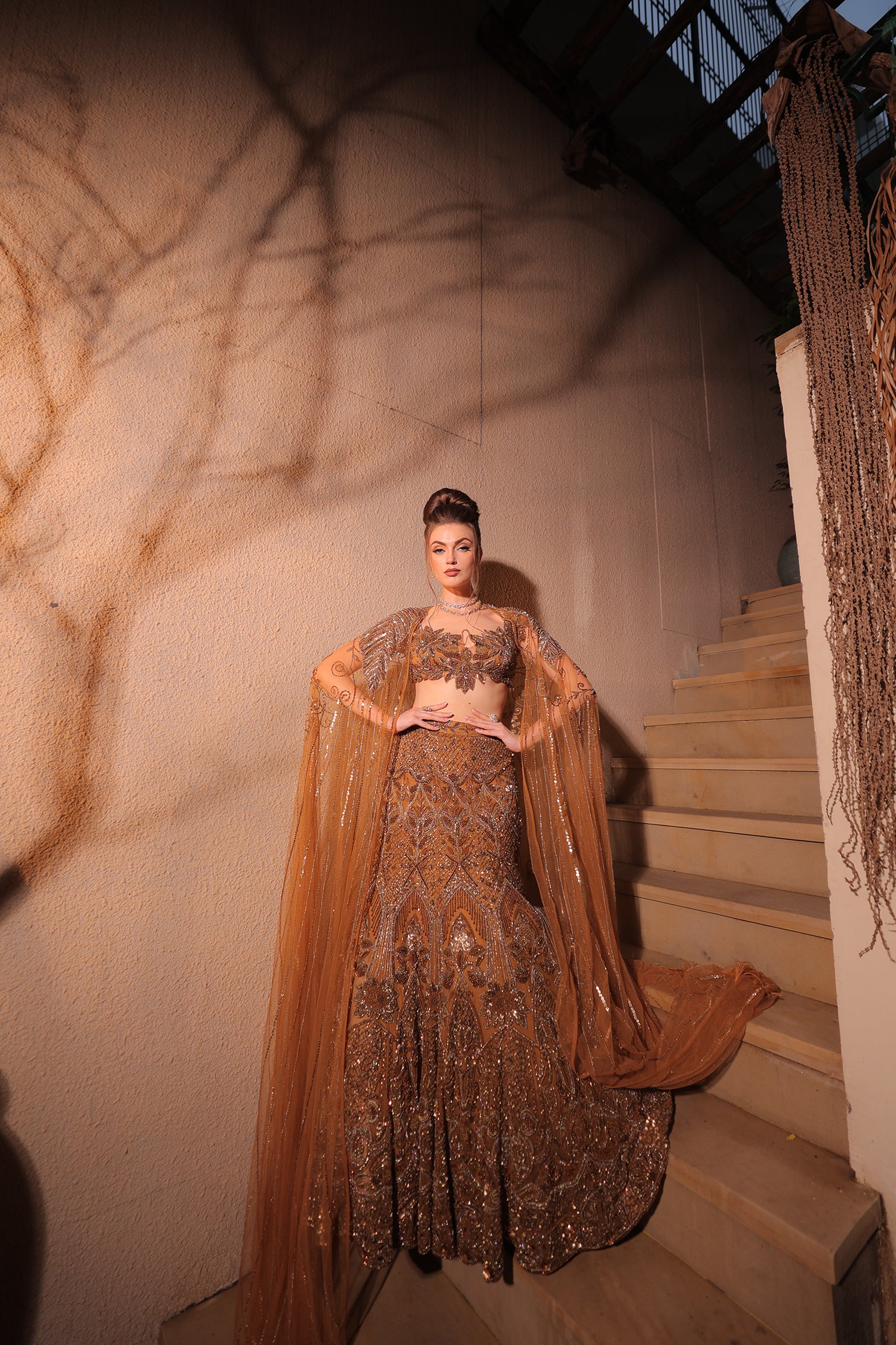 Golden Brown Embroidred Lehenga Set