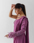 Sequin Embroidered Crop Top and Flared Pants Fusion Set - Tussar Silk