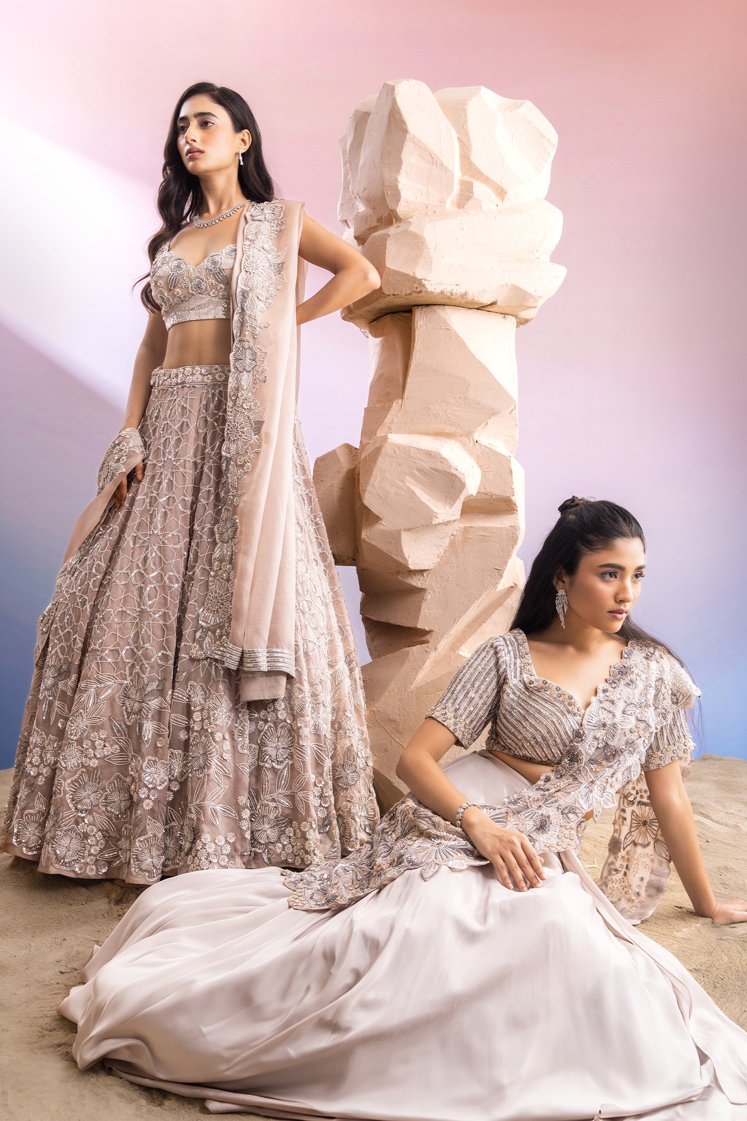 Grey Achal Cutwork Drape Saree