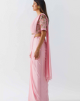 Asymmetric Dress with Flared Pants and Attached Jacket
