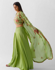 Drape Skirt Set with Ruffle Dupatta - Green