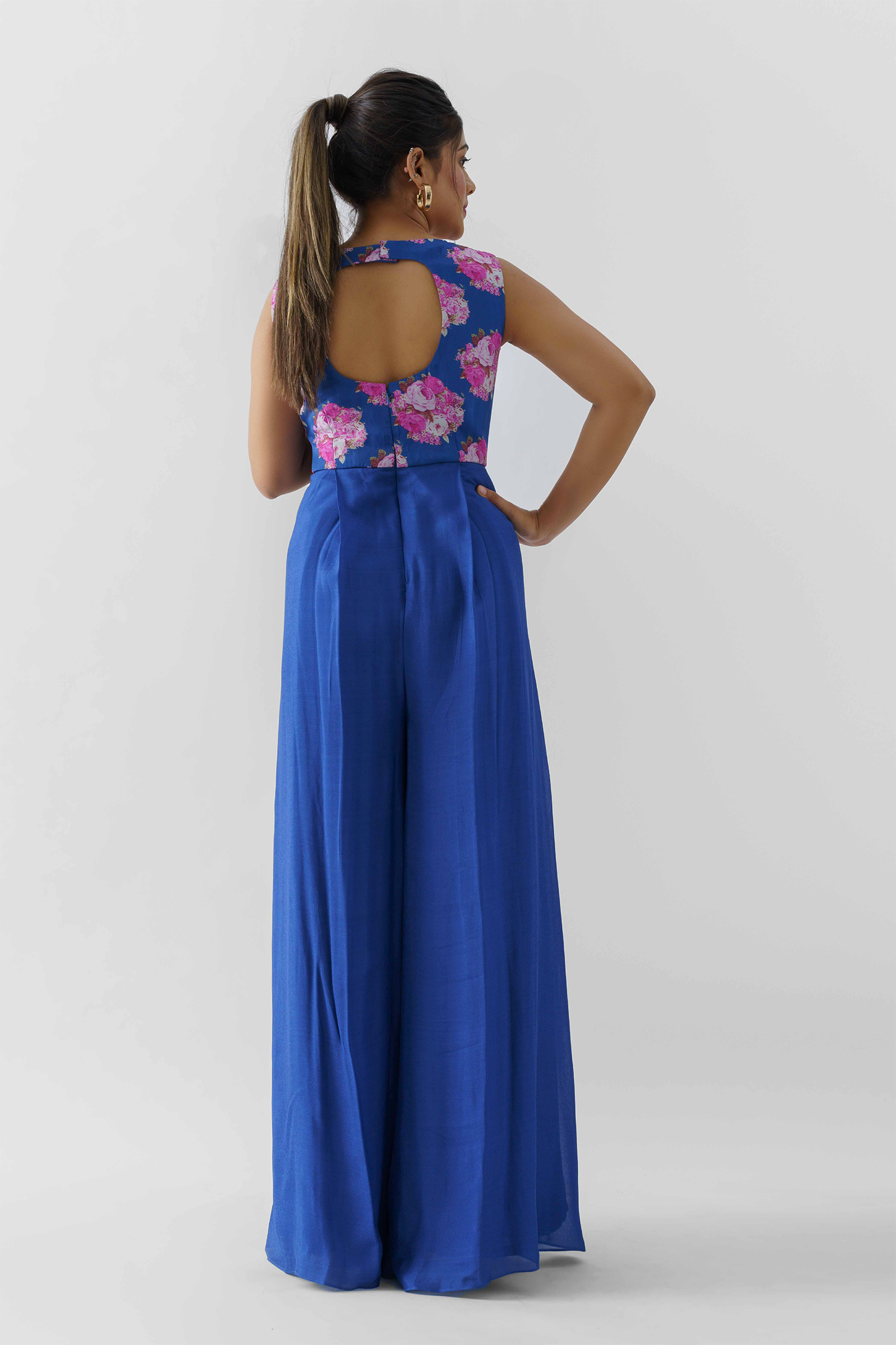 Mint Green Ruffle Drape Skirt Set with Crop Top - Georgette Crepe