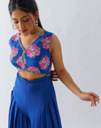 Mint Green Ruffle Drape Skirt Set with Crop Top - Georgette Crepe