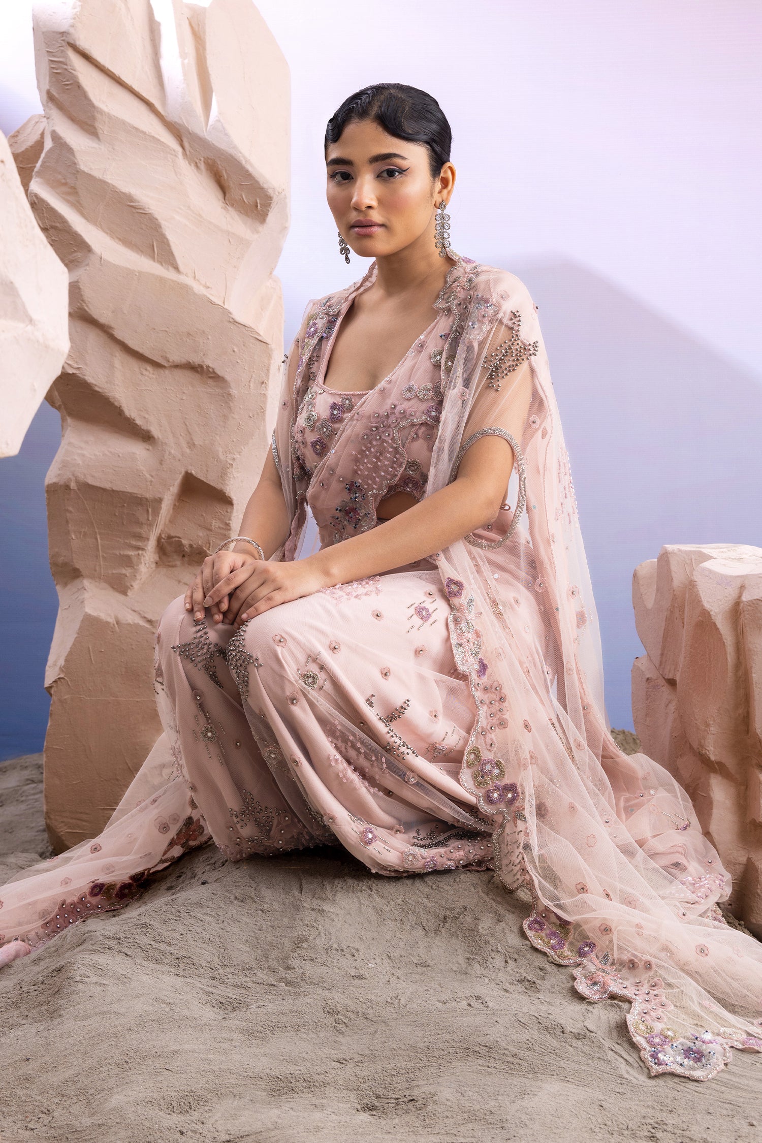 3D Embroidered Pant Saree