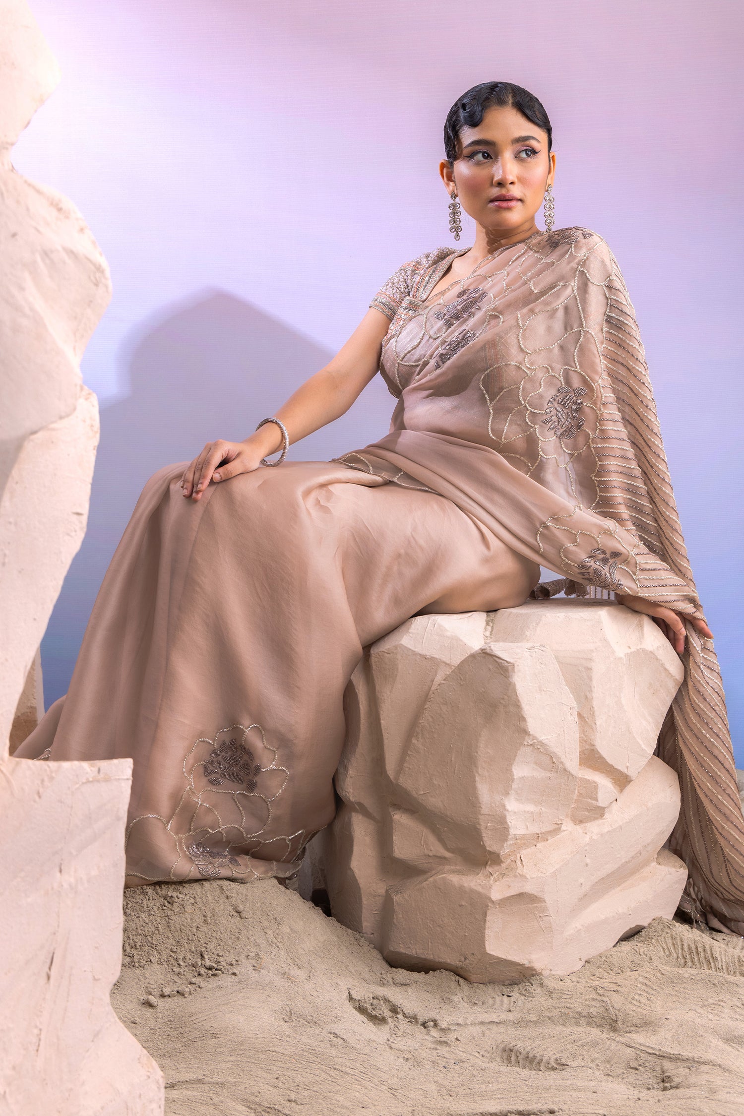 Silver Organza Saree