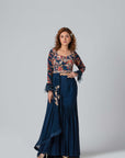 Beautiful Hand-Embroidered Crop Top and Flared Pants Fusion Set