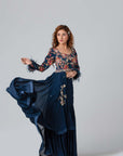 Beautiful Hand-Embroidered Crop Top and Flared Pants Fusion Set