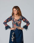 Beautiful Hand-Embroidered Crop Top and Flared Pants Fusion Set