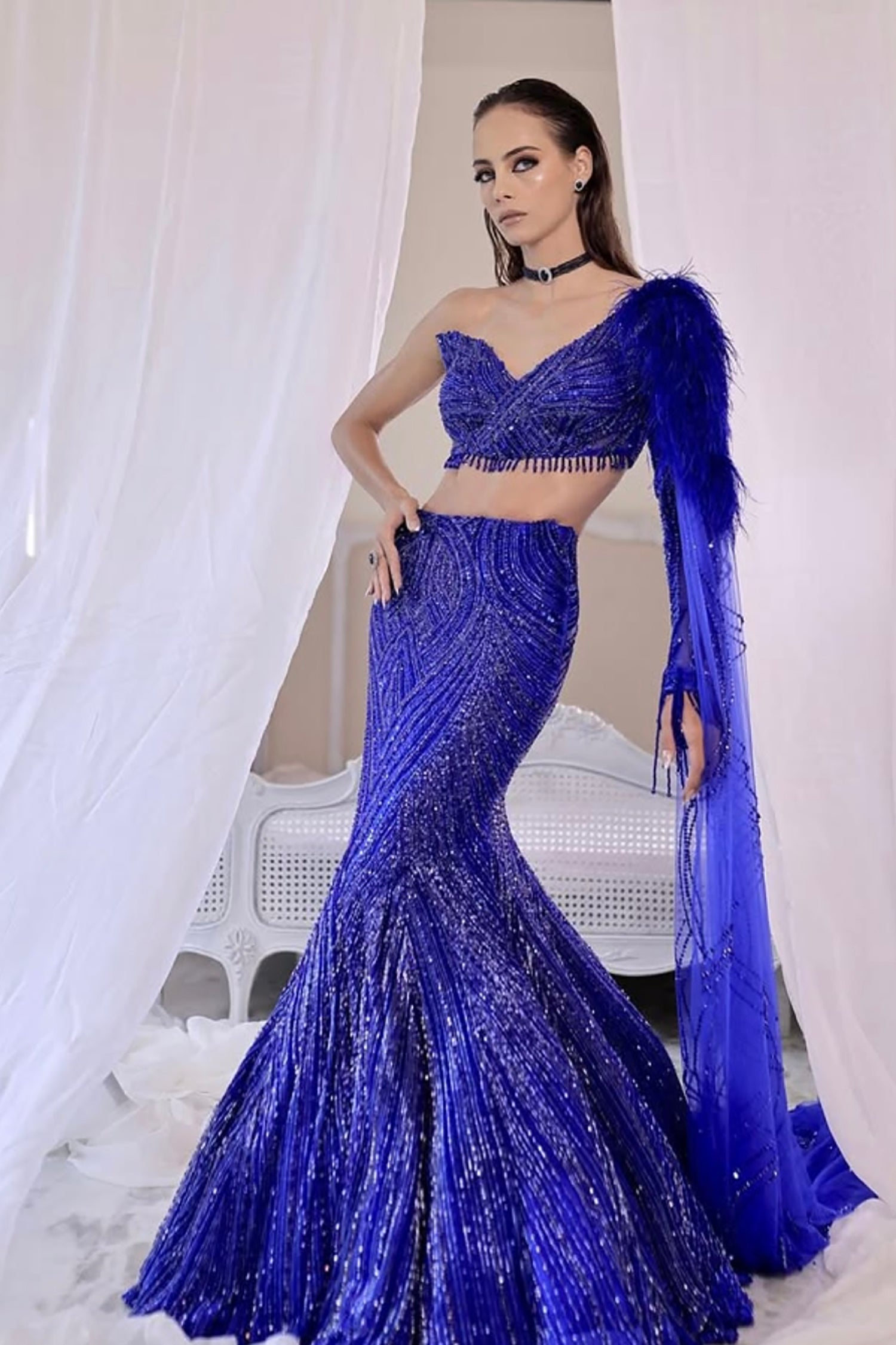 blue fish cut dress Buy Electric Lehenga for Female by Kaynaat by Aanchal Sawhney Explore beautiful lehengas lace bridal shoes Romance Ruffle Dress, in Style:No Train Wedding dresses