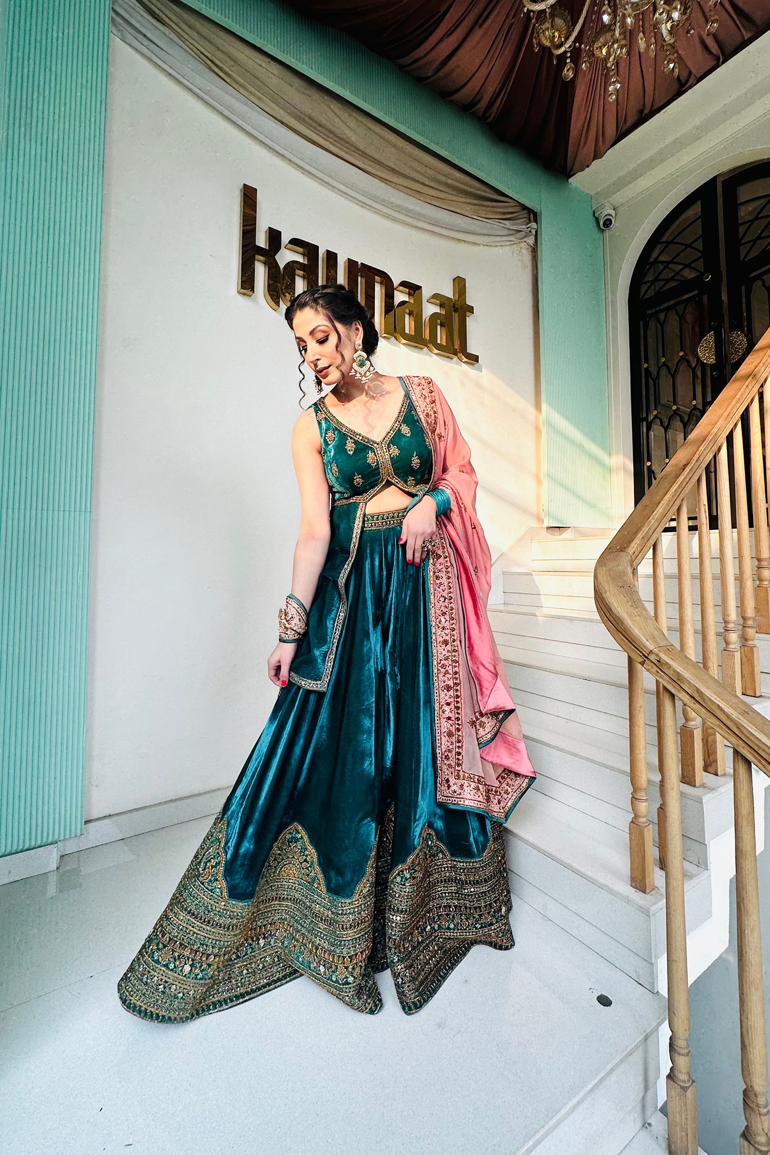 Buy Bottle Green Sharara Set for Female by Kaynaat by Aanchal Sawhney