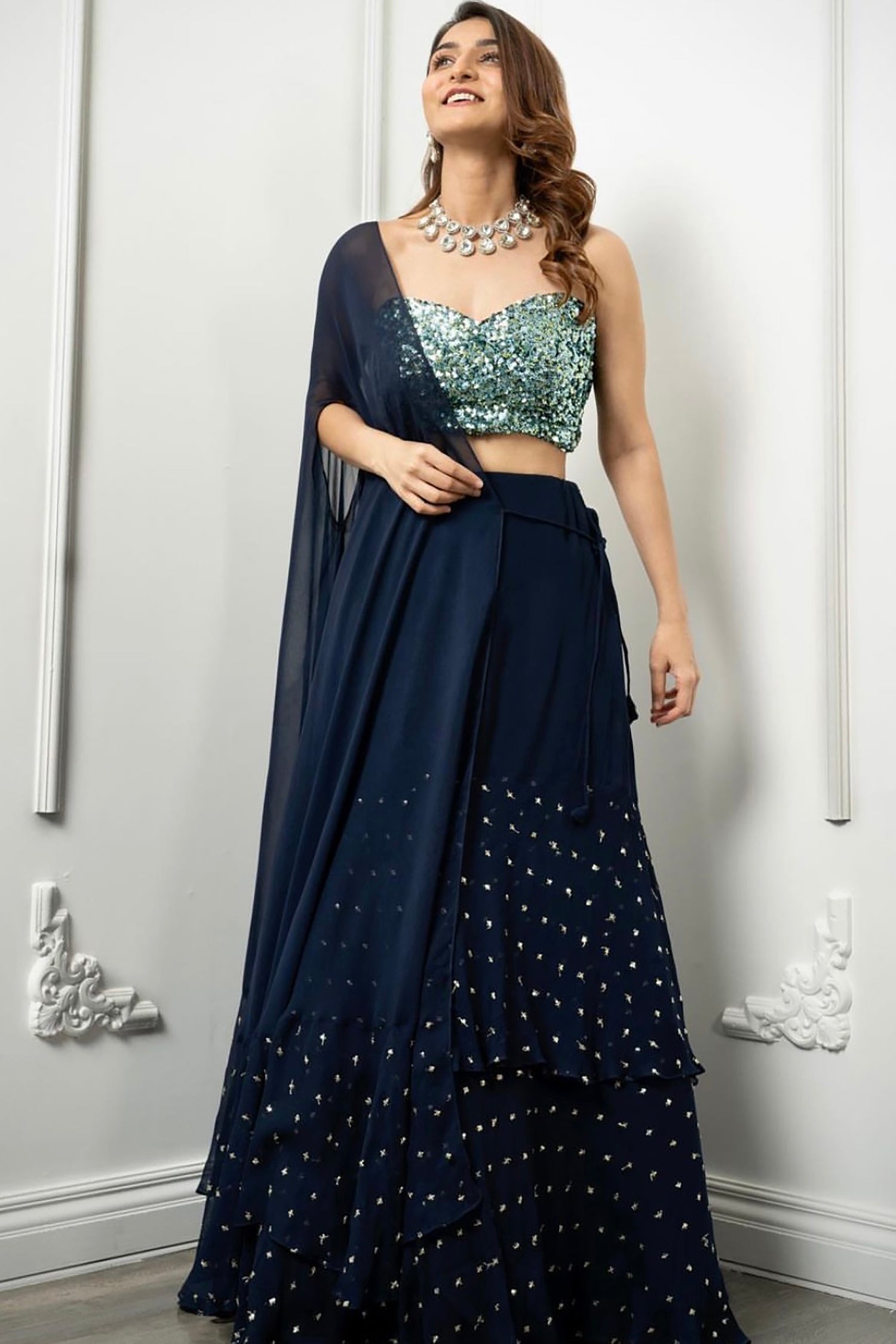 Atasi Blue Lehenga Drape Set