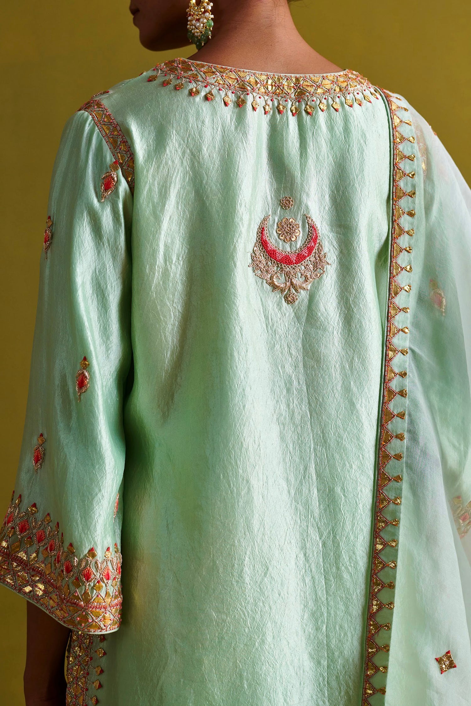 Kora Silk Kurti, Bamberg Satin Pallazo With Organza Dupatta