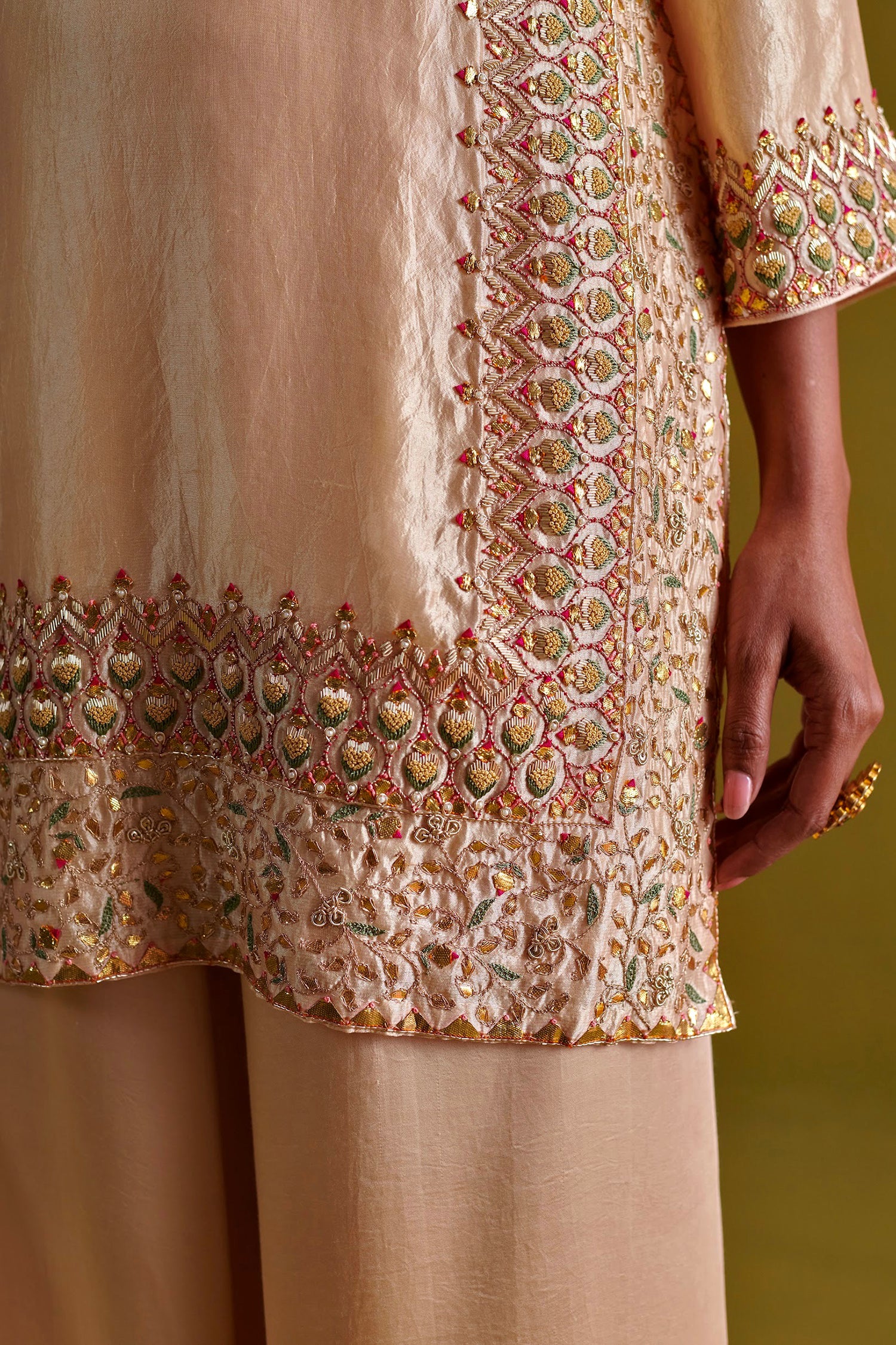 Kora Silk Kurti, Bamberg Satin Pallazo With Organza Dupatta