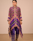 Purple Asymmetric Hem Kurta Set in Crepe Fabric with Canvas tote bag