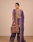 Purple Crepe Suit Set with Farsi Salwar with Canvas tote bag