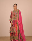 Magenta Embroidered Crepe A-Line Suit Set with Dupatta & Canvas tote bag – Festive Wear