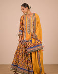 Yellow Crepe Sharara Set with Canvas tote bag with Vibrant Print Motifs