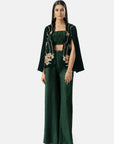 Emerald Velvet Embroidered Cape Jacket
