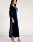 Midnight Blue Luxe Velvet Straight Suit Set