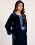 Midnight Blue Luxe Velvet Straight Suit Set