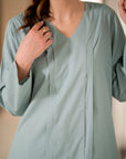 Ice- Blue Kurta with Pants (Set of 2)