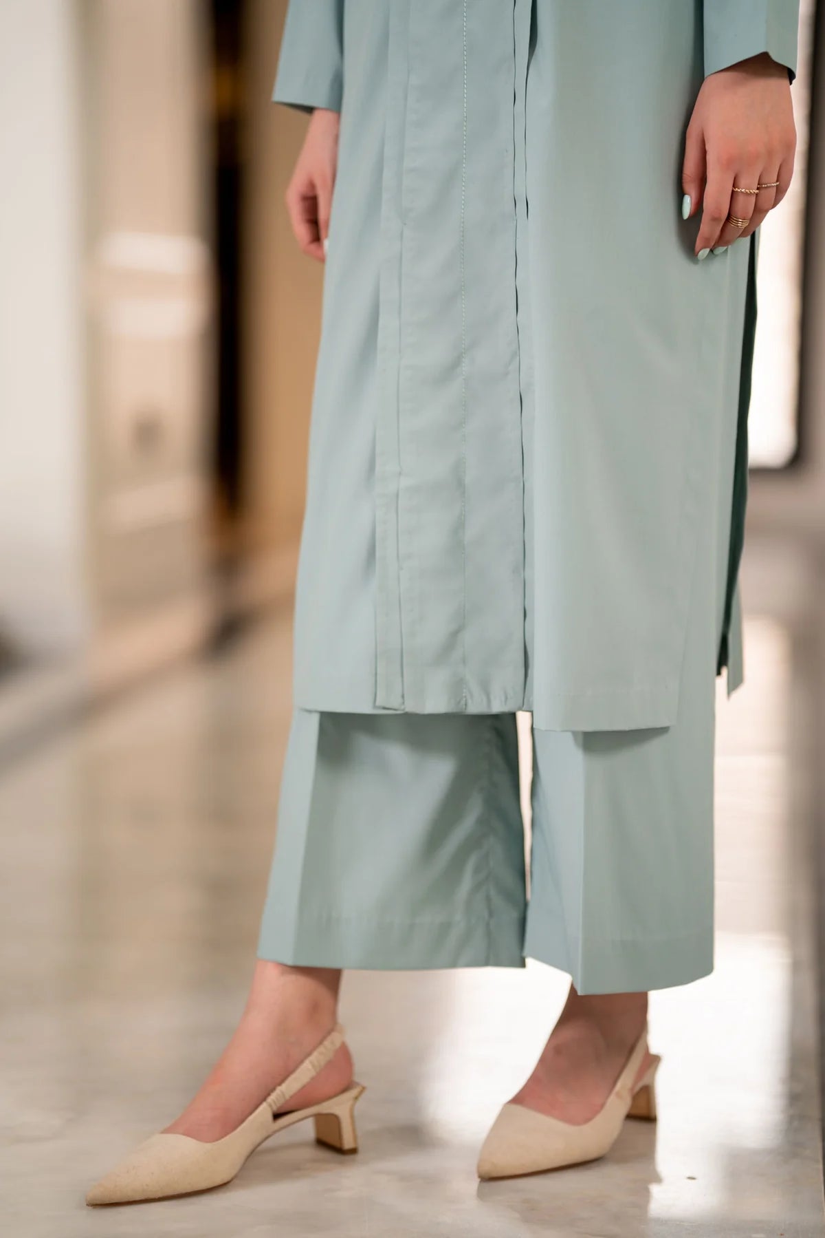 Ice- Blue Kurta with Pants (Set of 2)