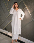White Kurta with Pants (Set of 2)