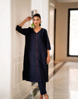 Navy blue Kurta with Pants (Set of 2)