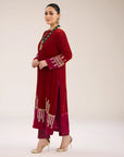 Ruby Velvet Embroidered Kurta & Pant Set
