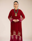 Ruby Velvet Embroidered Kurta & Pant Set