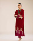 Ruby Velvet Embroidered Kurta & Pant Set
