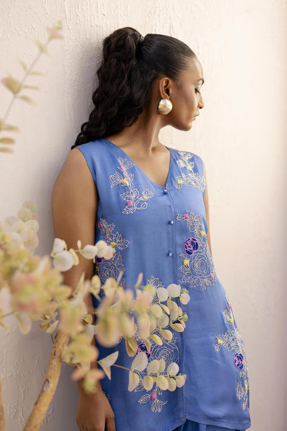 Khushboo &amp; Pankaj Blue Embroidered Co-Ord Set