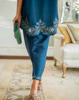 Khushboo & Pankaj Women Teal Blue Embroidered Co-ord Set with Tulip Pants