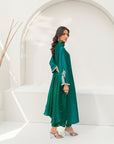 Khushboo & Pankaj Women Emerald Green Embroidered Silk Suit Set