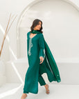 Khushboo & Pankaj Women Emerald Green Embroidered Silk Suit Set