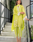Khushboo & Pankaj Women Lime Green Embroidered Silk Suit Set