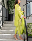 Khushboo & Pankaj Women Lime Green Embroidered Silk Suit Set