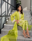 Khushboo & Pankaj Women Lime Green Embroidered Silk Suit Set