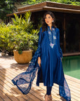 Khushboo & Pankaj Women Royal Blue Embroidered Silk Suit Set