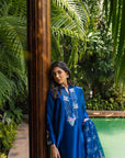 Khushboo & Pankaj Women Royal Blue Embroidered Silk Suit Set
