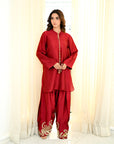 Khushboo & Pankaj Red Silk Embroidered Farshi Kurta Set
