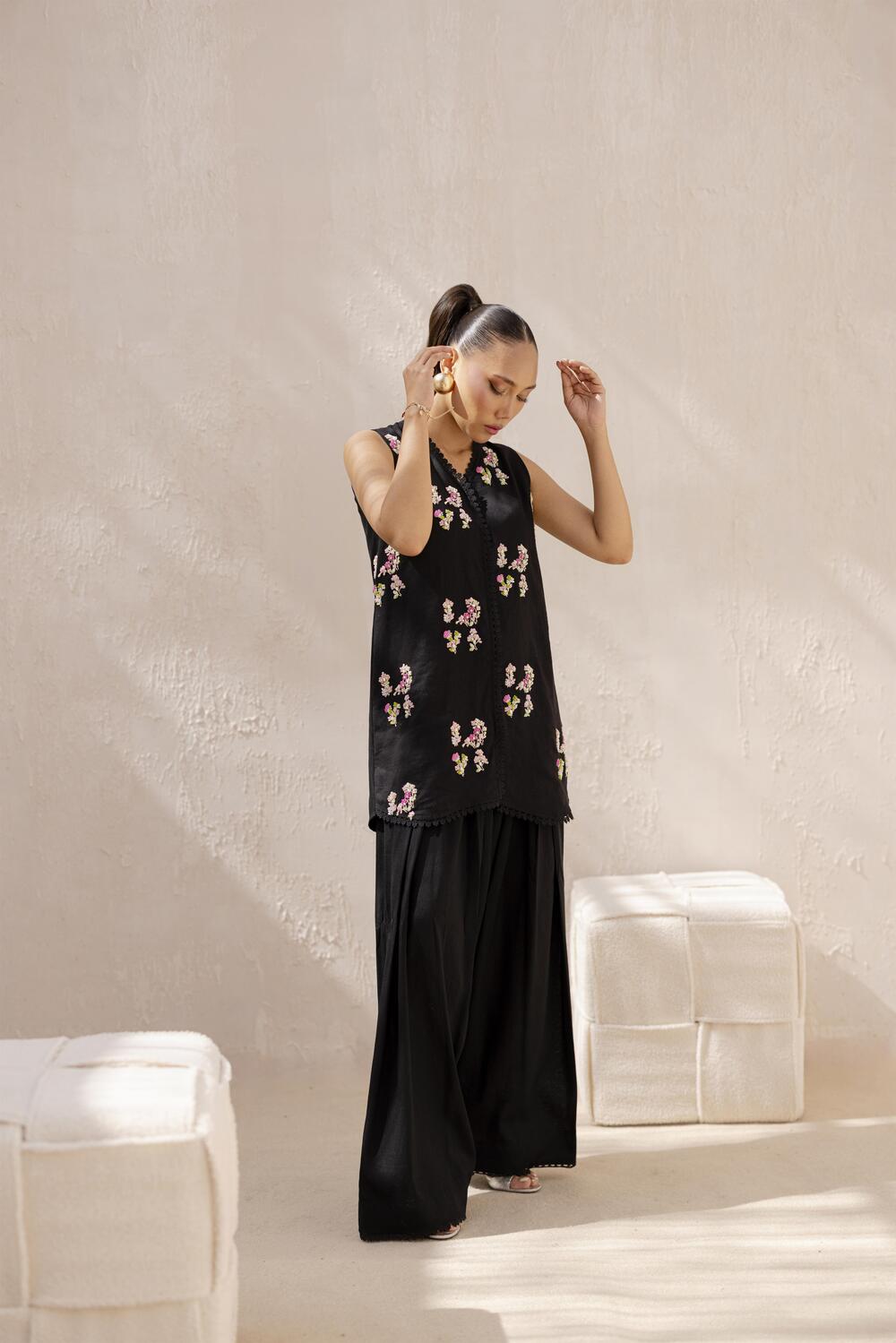 Khushboo &amp; Pankaj Women Black Embroidered Kurta Set with Salwar